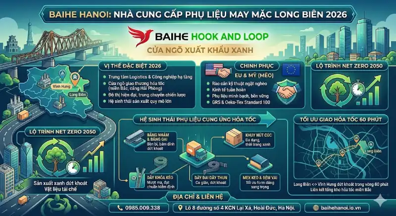 Nhà cung cấp băng nhám & nguyên phụ liệu may mặc tại quận Long Biên giá rẻ 2026