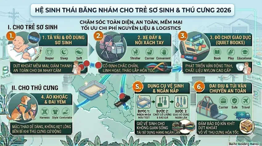 Ứng dụng của băng nhám băng dính gai trong lĩnh vực chăm sóc mẹ bé & thú cưng