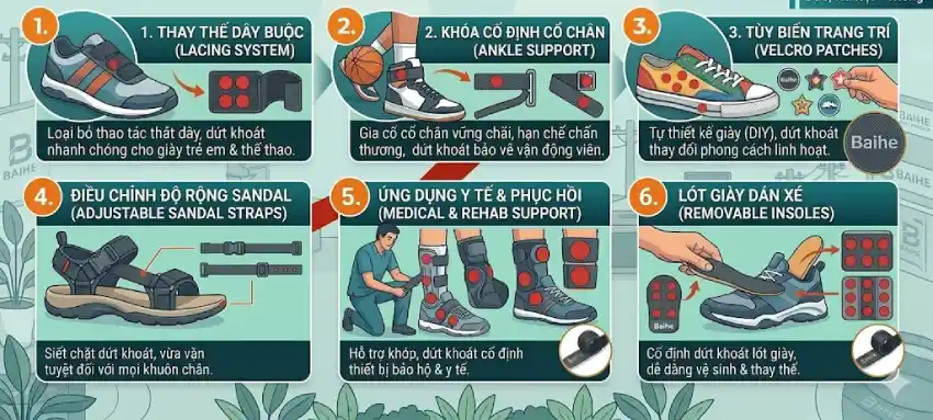 Ứng dụng của băng gai dính trong ngành sản xuất giầy dép