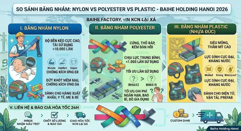 So sánh Băng nhám Nylon vs Polyester vs Plastic