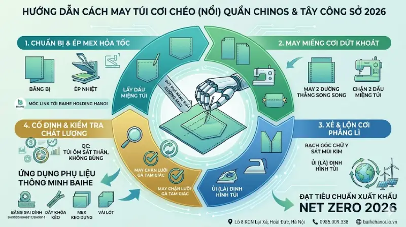 Cách may túi cơi chéo (nổi) quần Chinos & Tây công sở